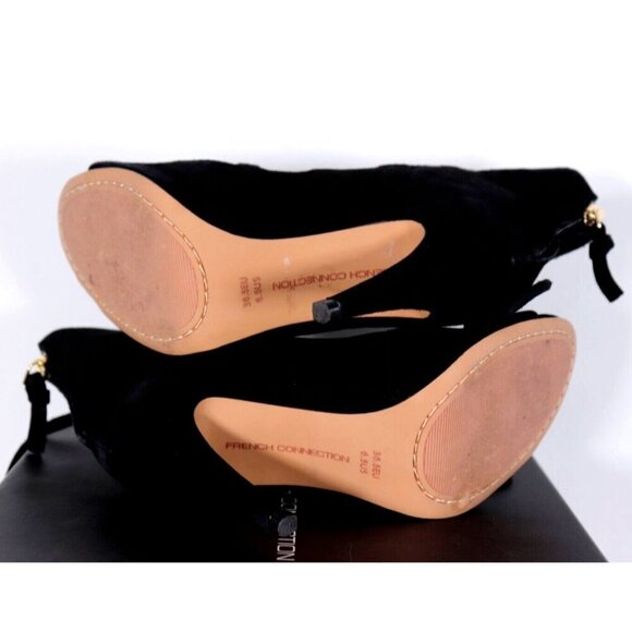 French Connection Women Size 6.5 Black Nari Pumos Lace-Up Zipper Suede Heels NEW - Picture 5 of 6